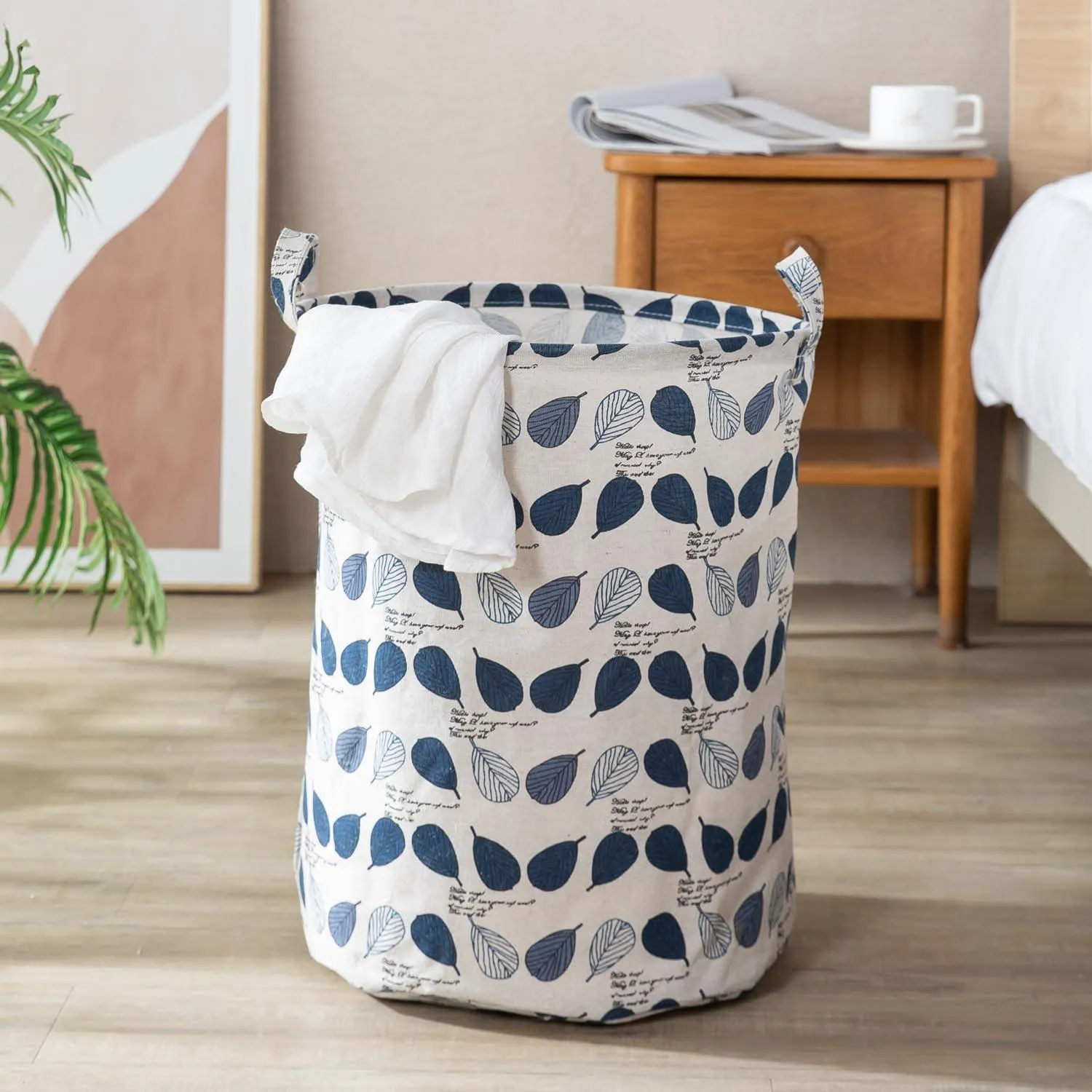 HOKIPO Folding Laundry Basket for Clothes, Round Collapsible Storage Basket, 42-Ltr - Leaves