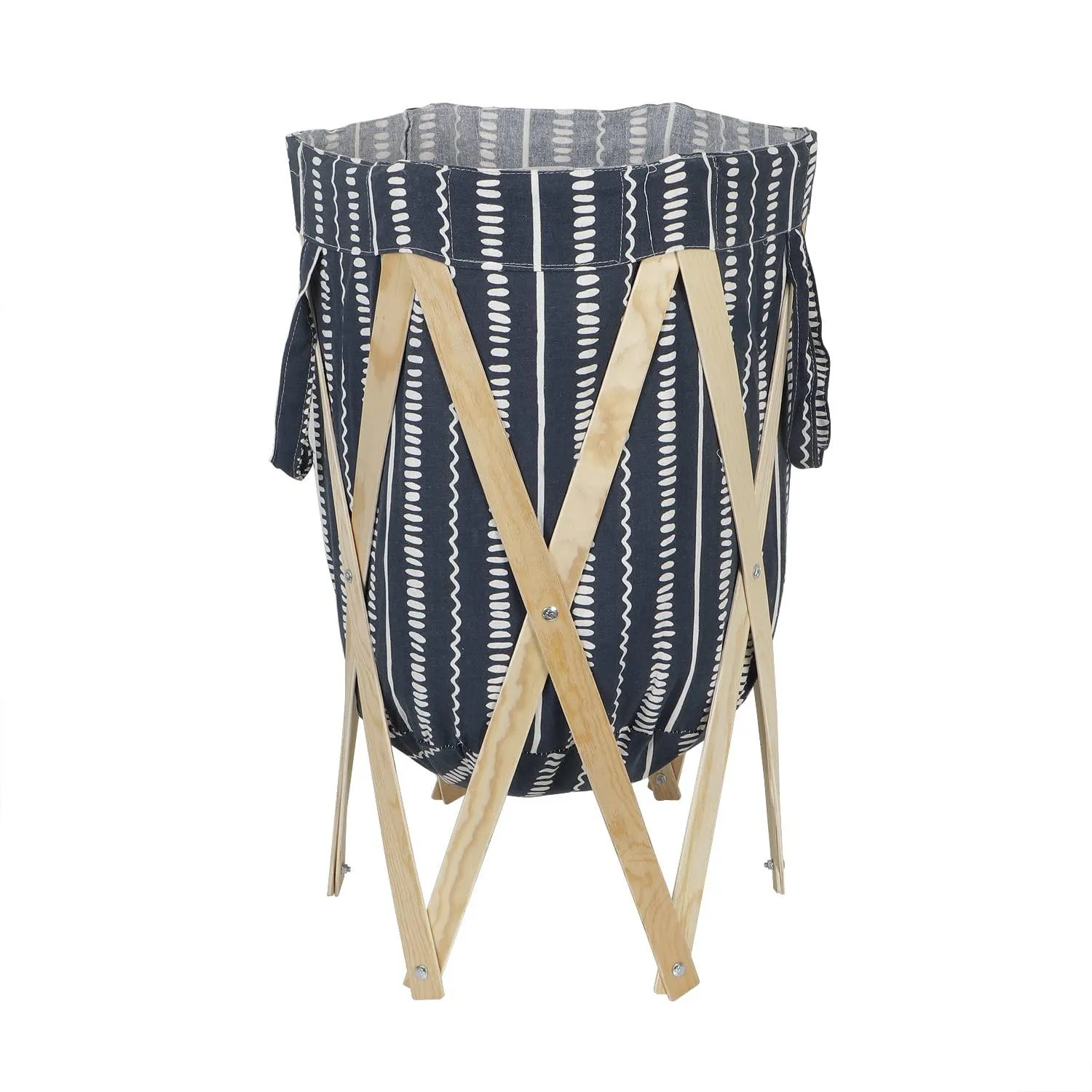 HOKIPO Large European Pattern Laundry Hamper Foldable Wooden Cloth Basket , Blue