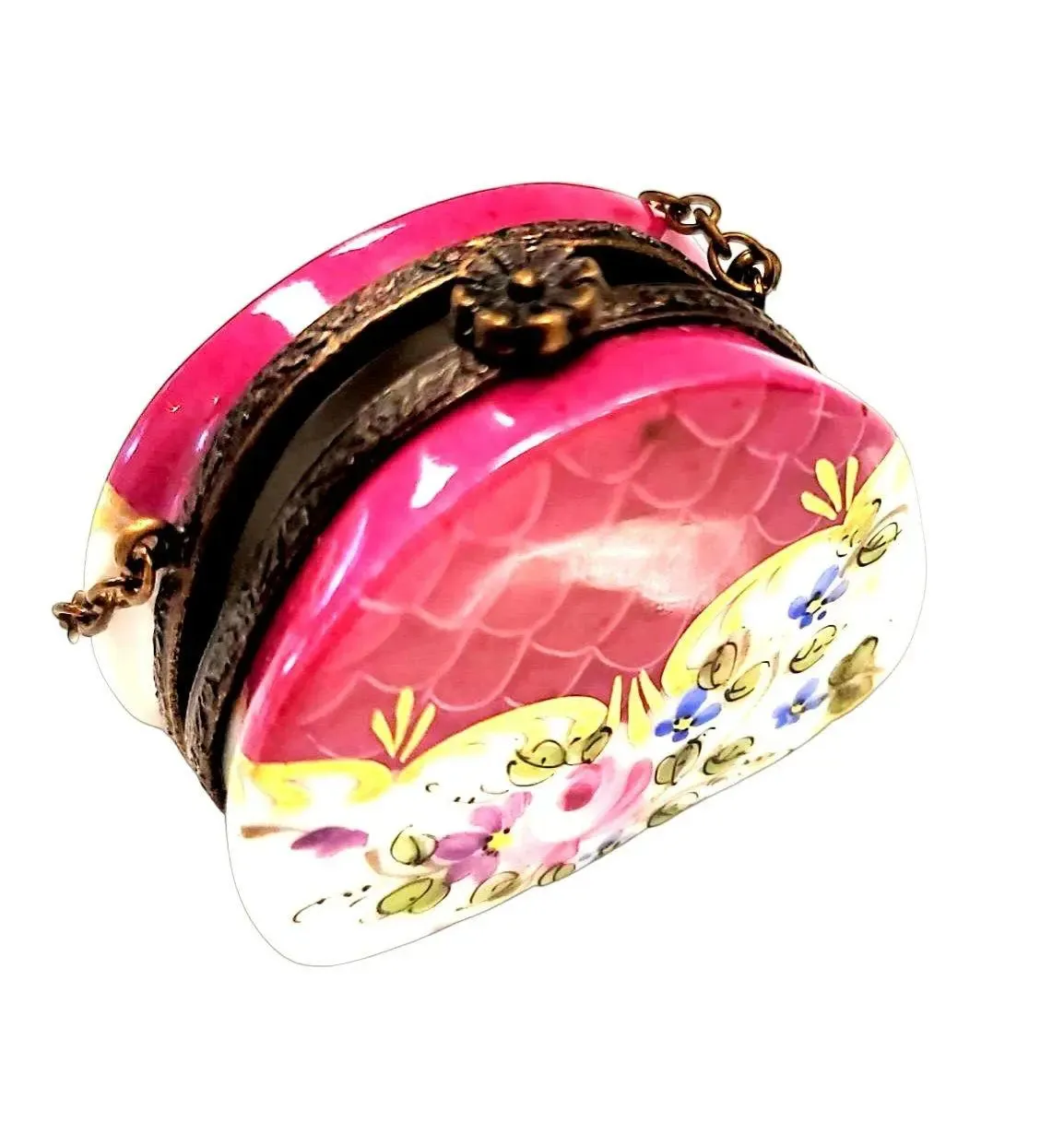 Hot Pink Purse w Flowers with Special Antiqued Brass - One of a Kind Hand Painted