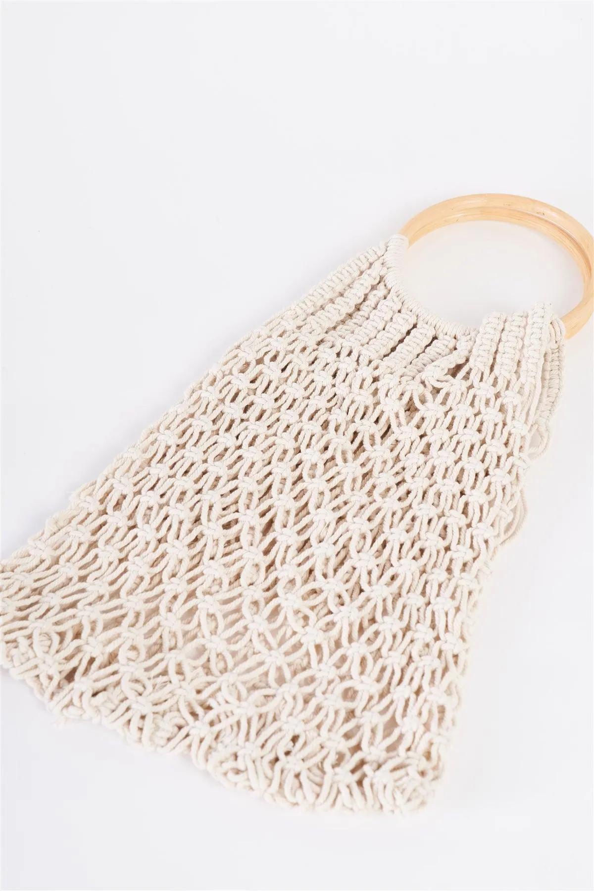 Ivory Net Front Cable Fringe Wooden Handle Bag /1 Bag