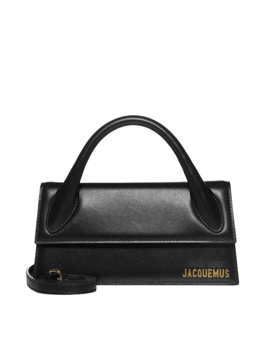 JACQUEMUS Long Mini Iconic Black Leather Crossbody Bag for Women