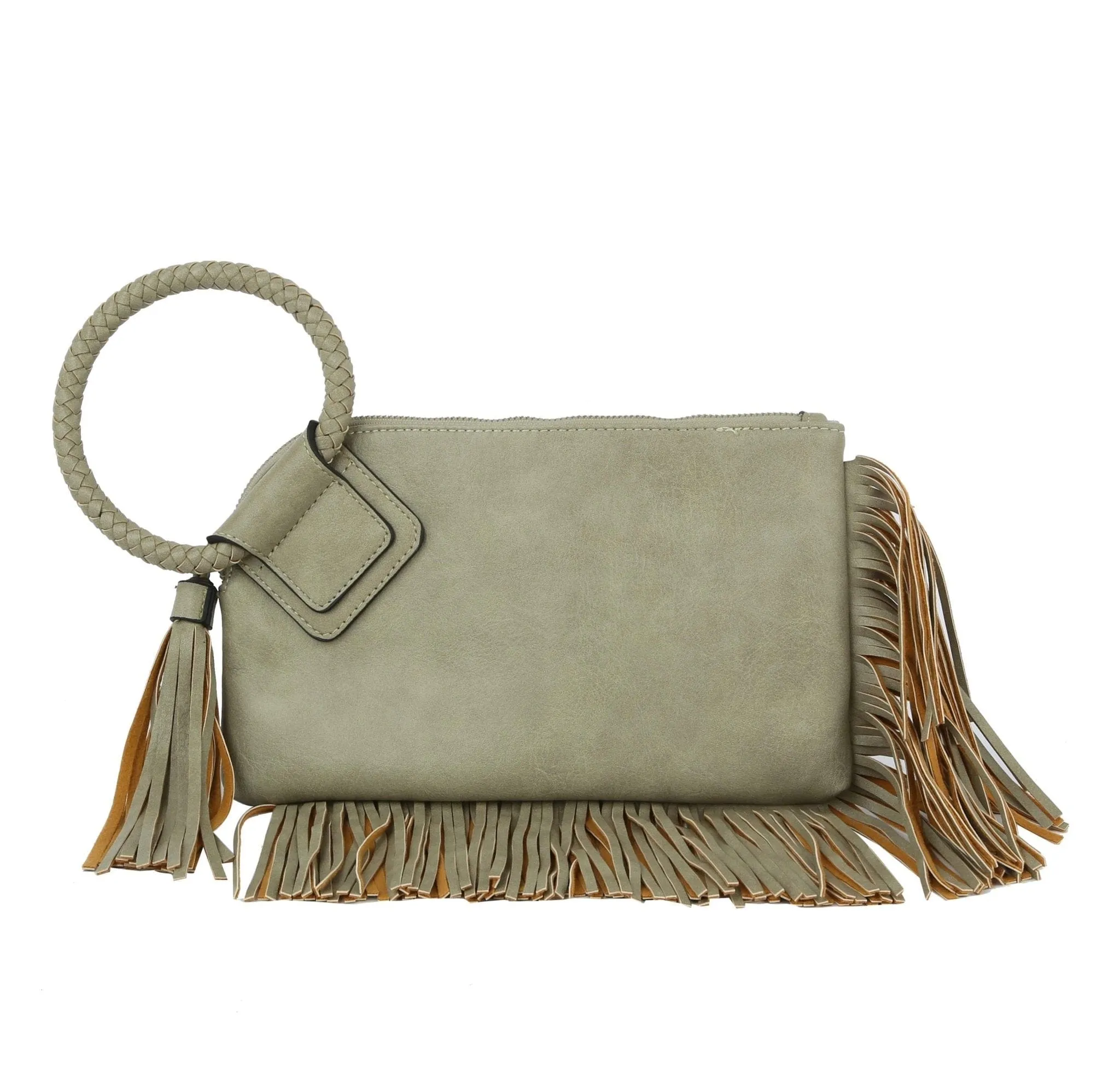 JY0378 Fringe Soft Vegan Leather Wristlet/Clutch