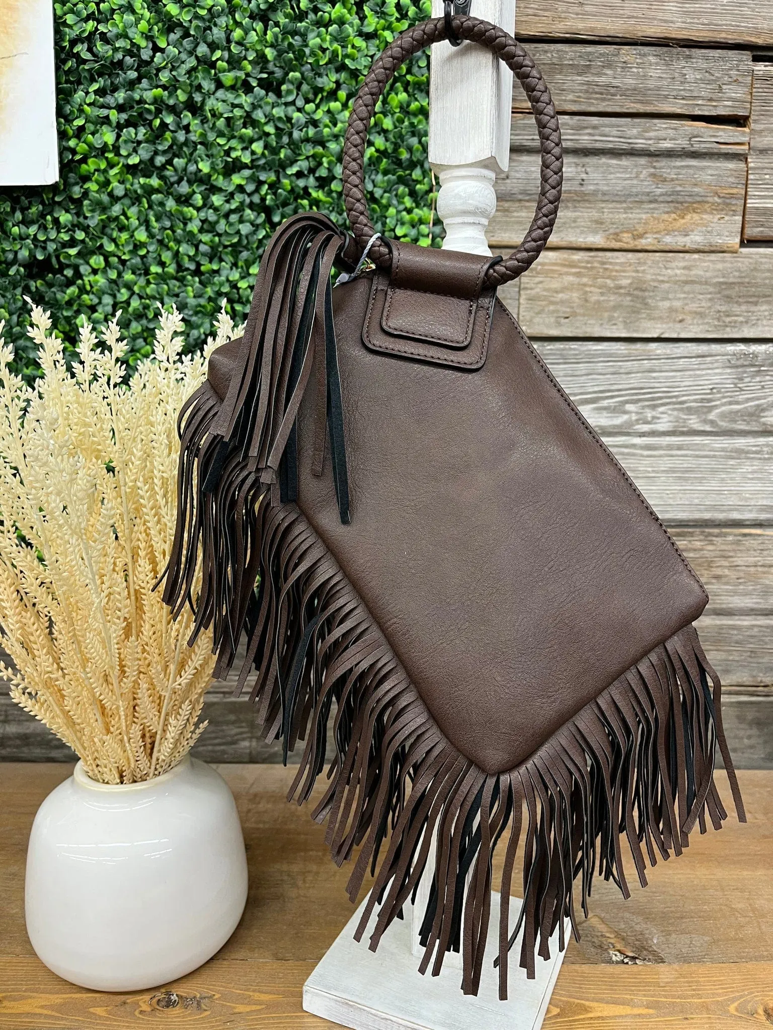 JY0378 Fringe Soft Vegan Leather Wristlet/Clutch