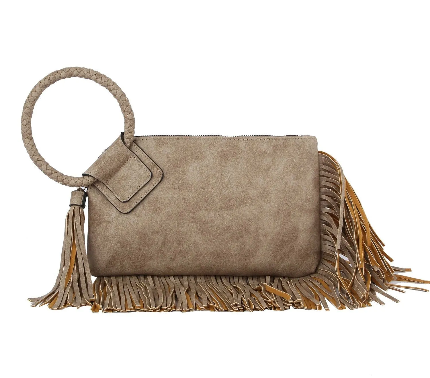 JY0378 Fringe Soft Vegan Leather Wristlet/Clutch