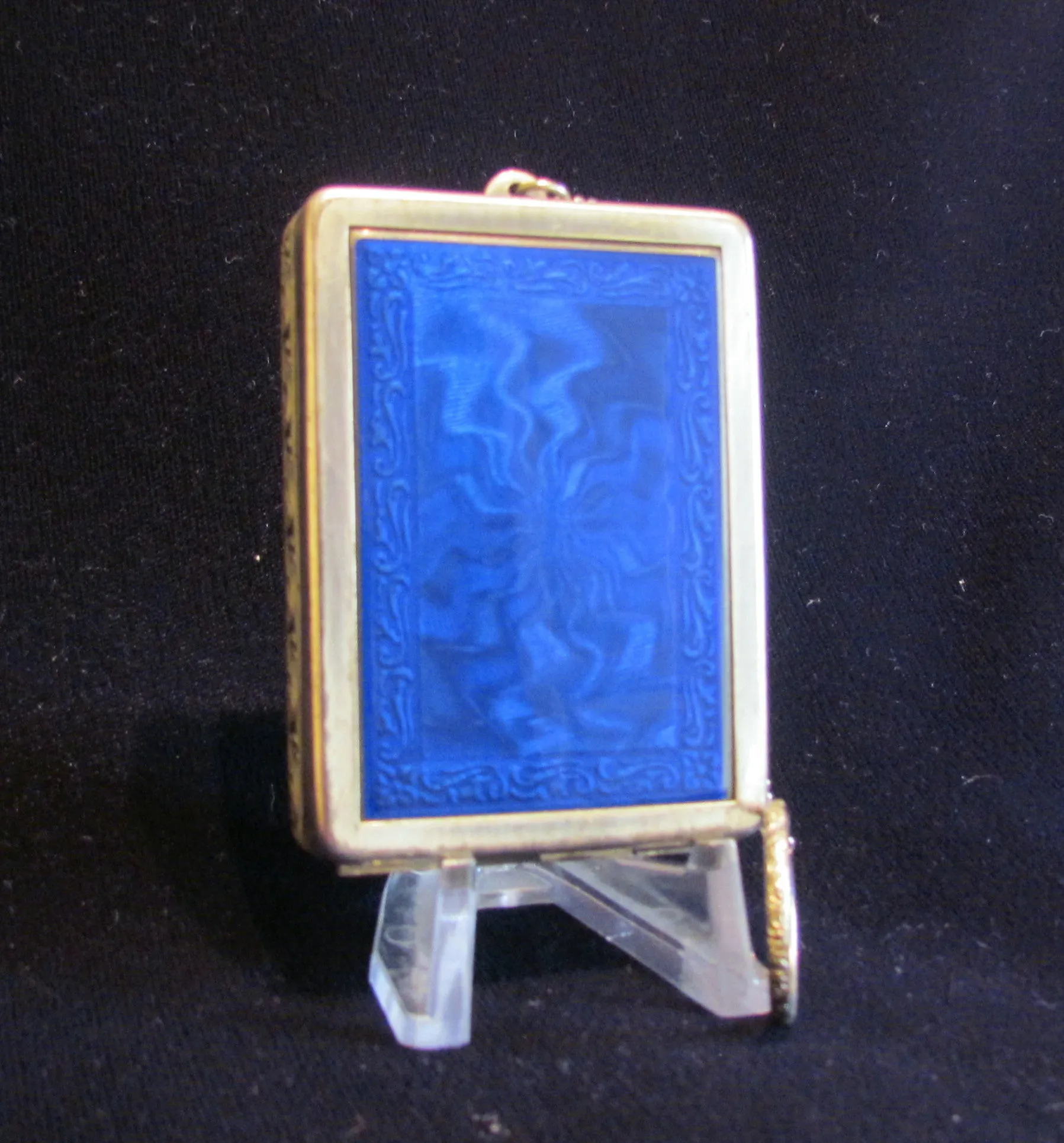 Karess Woodworth Guilloche Compact Purse Cobalt Blue Enamel Rare