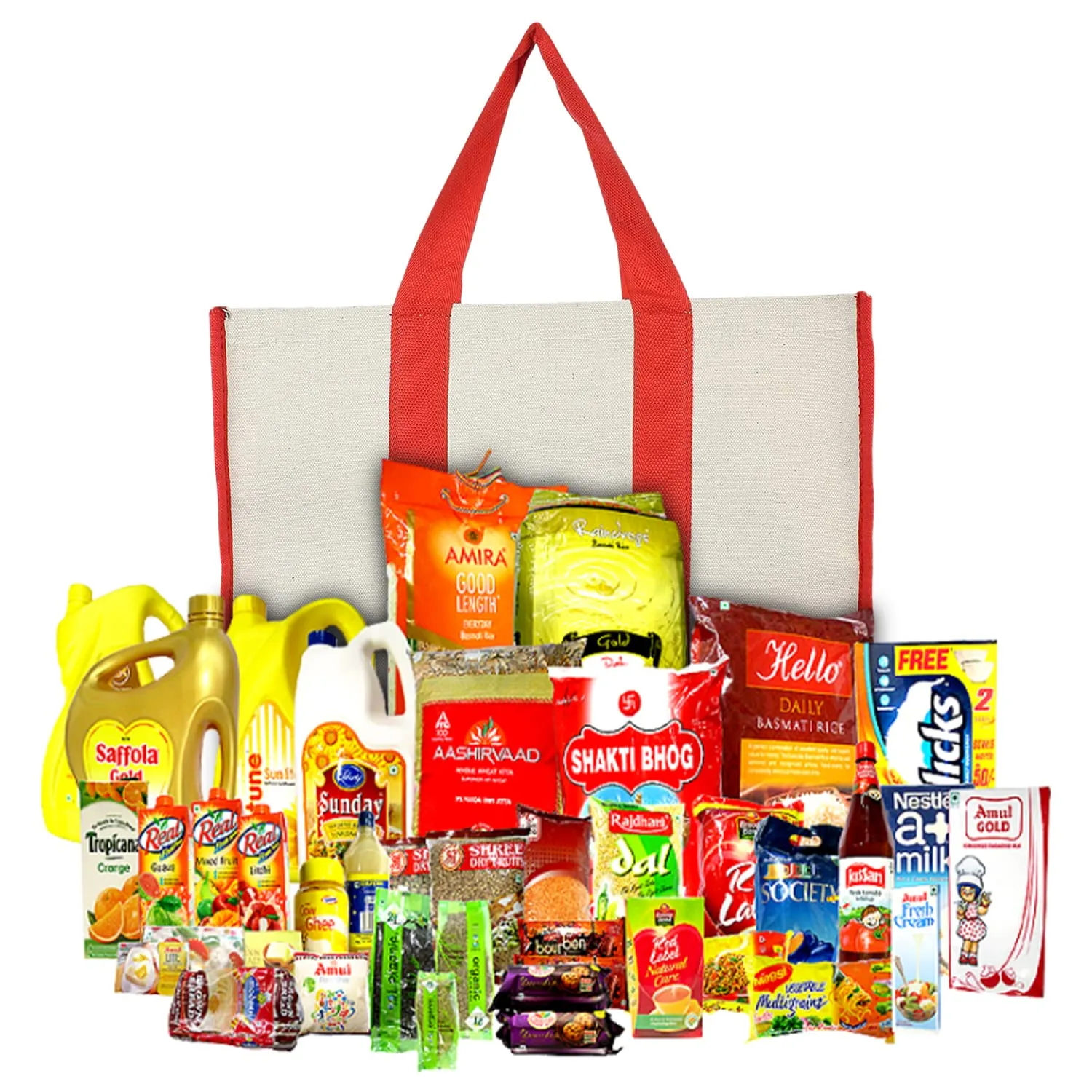 Kuber Industries Canvas Shopping Bags/Grocery Bag for Carry Grocery, Fruits, Vegetable with Handles (Red) 54KM4015