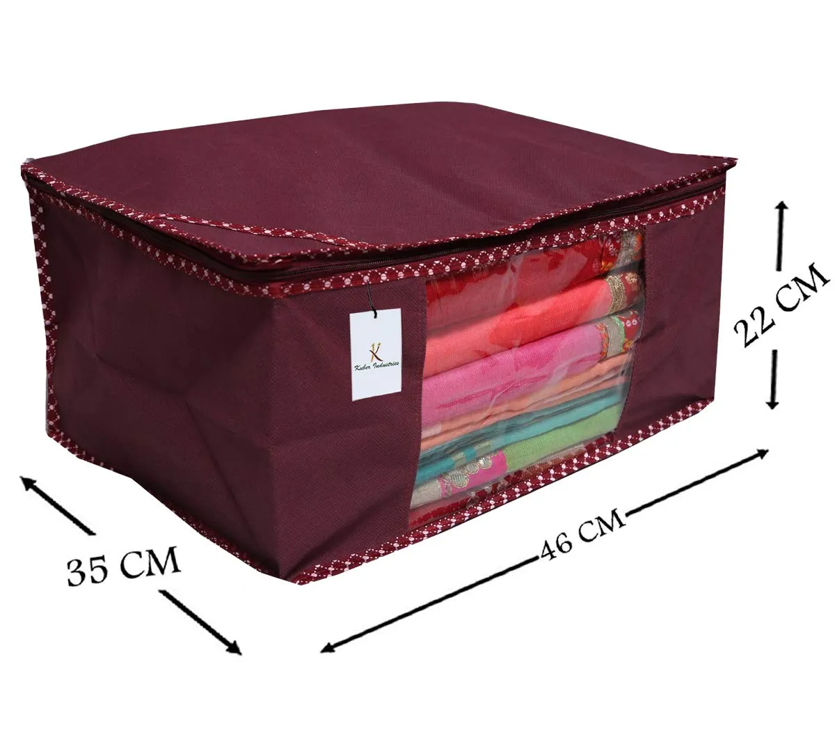 Kuber Industries Clothes Organizer For Wardrobe (Pack of 3) - Storage Organizer For Saree | Shirts | Salwar Suit | Lehenga - Dress Organizer For Wardrobe - Saree Covers With Zip (Maroon)