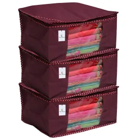 Kuber Industries Clothes Organizer For Wardrobe (Pack of 3) - Storage Organizer For Saree | Shirts | Salwar Suit | Lehenga - Dress Organizer For Wardrobe - Saree Covers With Zip (Maroon)