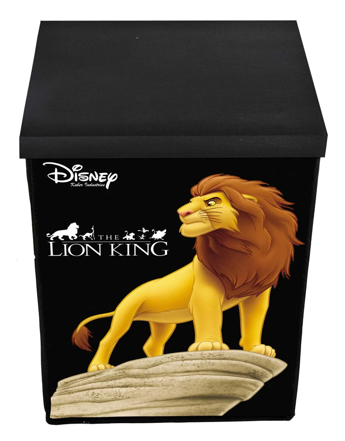 Kuber Industries Disney Lion King Print Non Woven Fabric Foldable Laundry Basket, Toy Storage Basket, Cloth Storage Basket with Lid & Handles (Black)