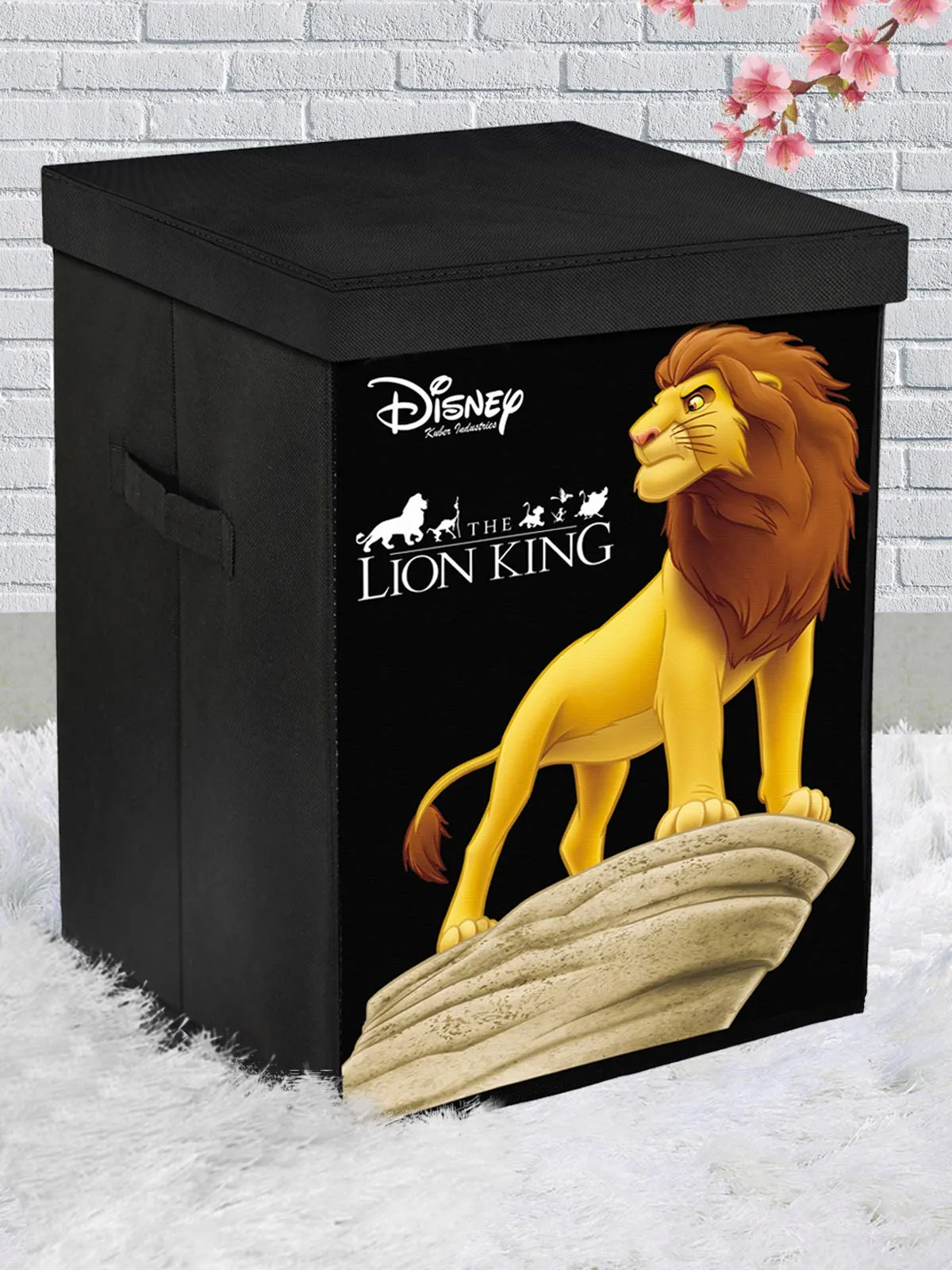 Kuber Industries Disney Lion King Print Non Woven Fabric Foldable Laundry Basket, Toy Storage Basket, Cloth Storage Basket with Lid & Handles (Set of 2, Black)