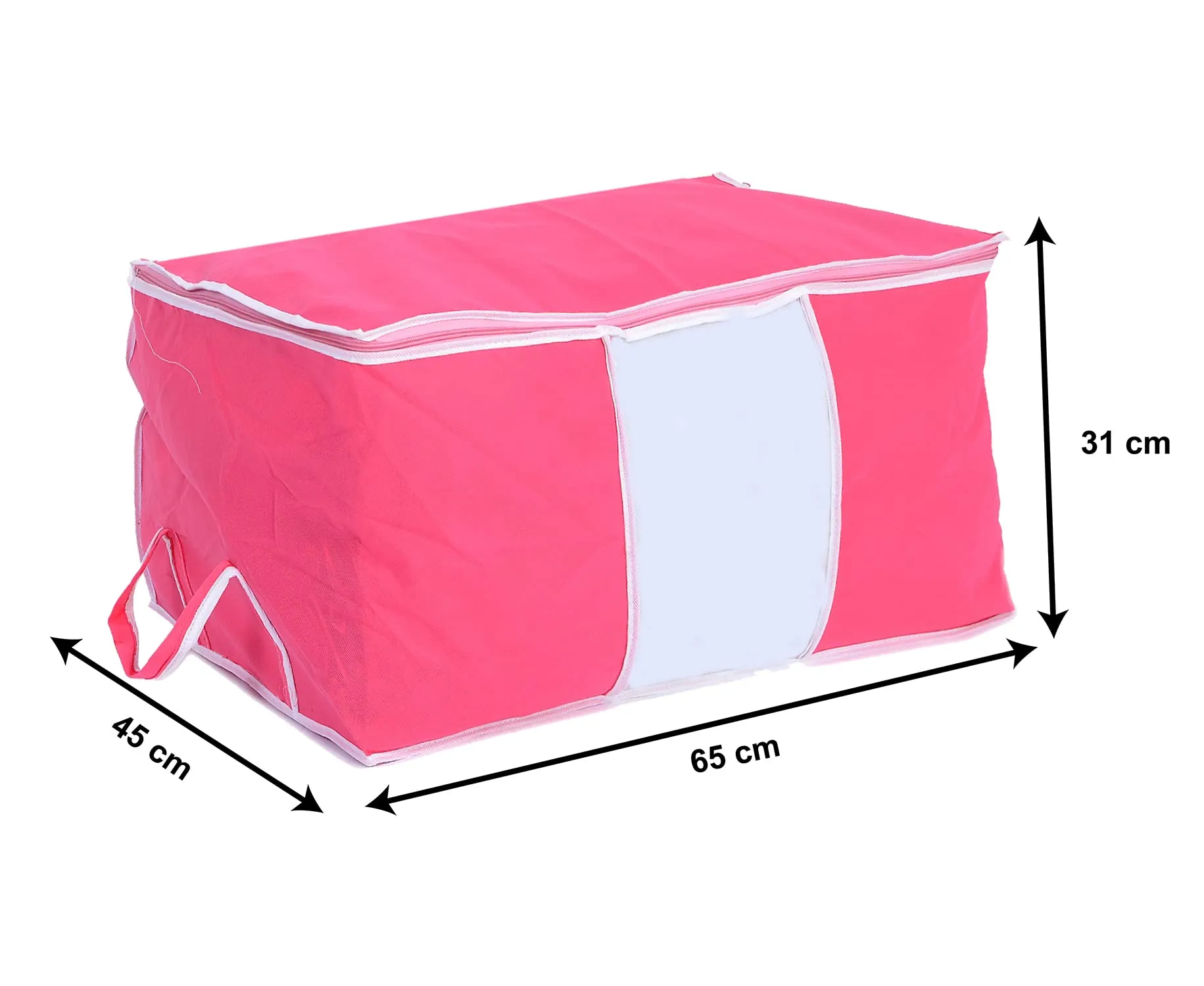 Kuber Industries Foldable Non Woven Clothes Storage Bag Wardrobe Organizer Underbed Bag With Tranasparent Window- Pack of 2 (Pink)-HS43KUBMART26729