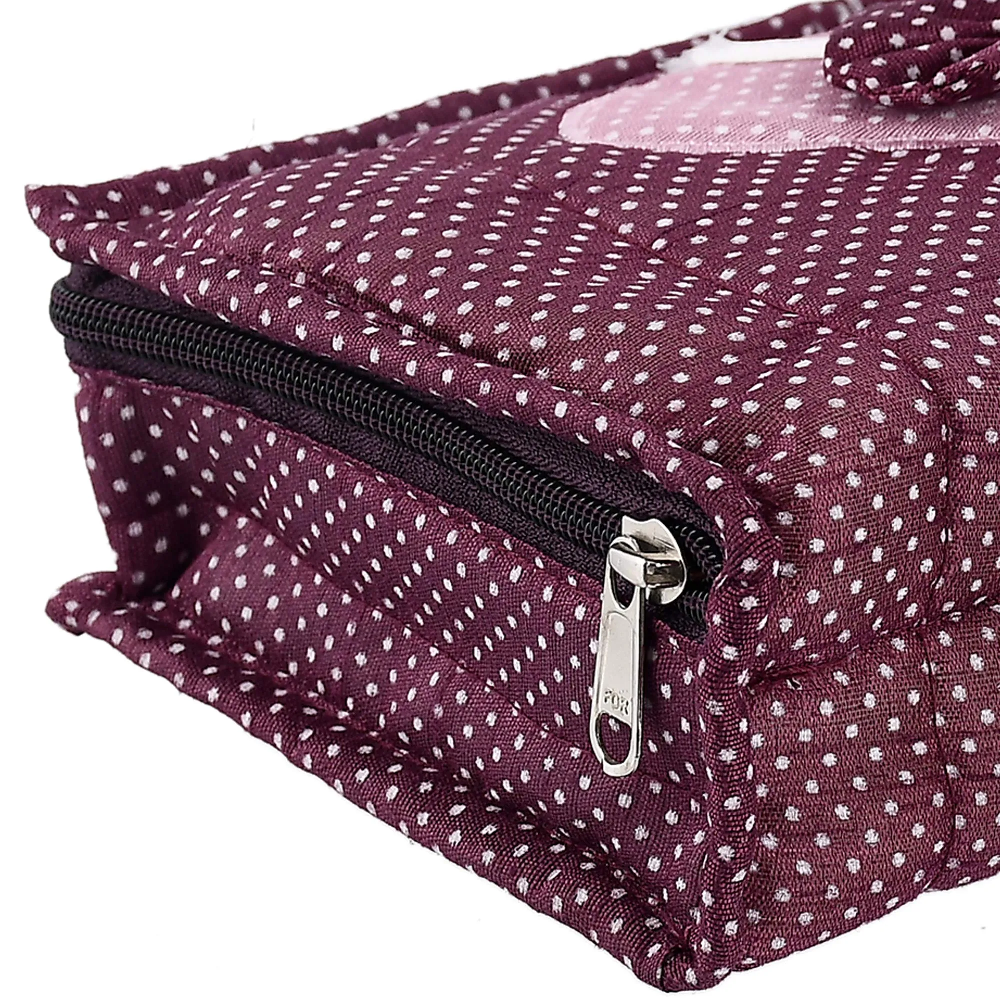 Kuber Industries Heart Home Cotton Multipurpose 7 Pocket Dot Printed Jewellery Storage Bag Pouch/Travel Kit Organizer (Purple)-KUBMART15427