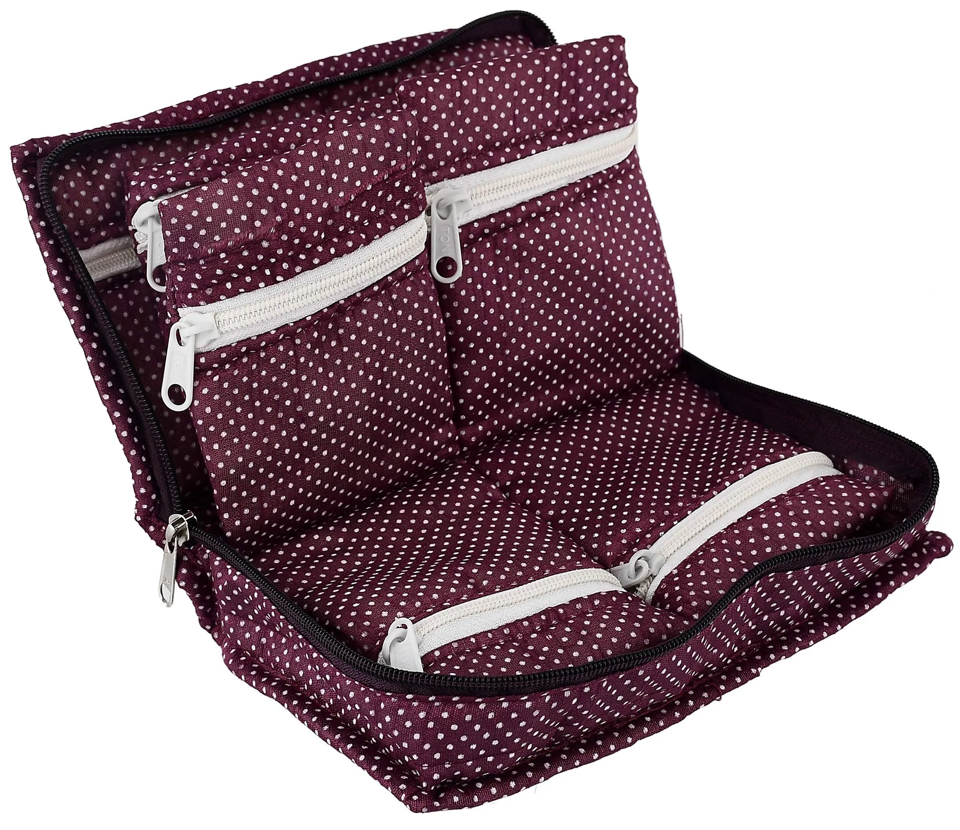 Kuber Industries Heart Home Cotton Multipurpose 7 Pocket Dot Printed Jewellery Storage Bag Pouch/Travel Kit Organizer (Purple)-KUBMART15427