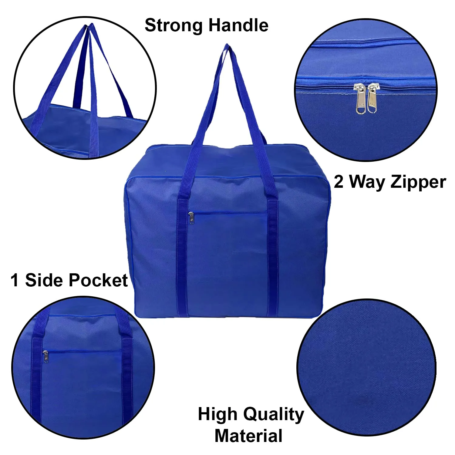 Kuber Industries Lightweight Foldable Multipurpose Storage bag, Cloth Organiser, Travel Bag With Zippered Closure And Handle- Pack of 2 (Blue)-HS43KUBMART26638