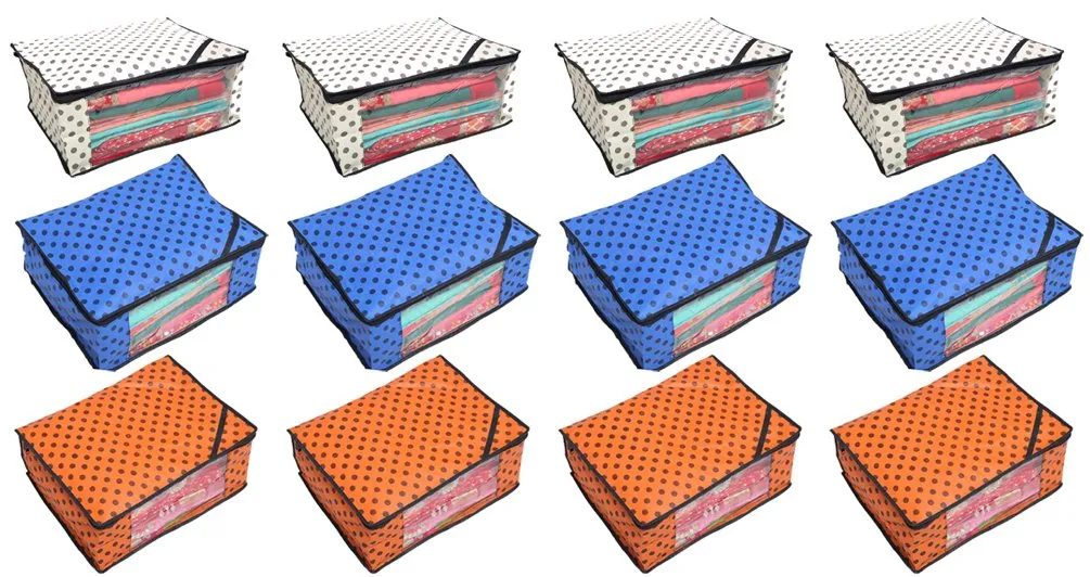 Kuber Industries Polka Dots Designer 12 Piece Non Woven Saree Cover Set