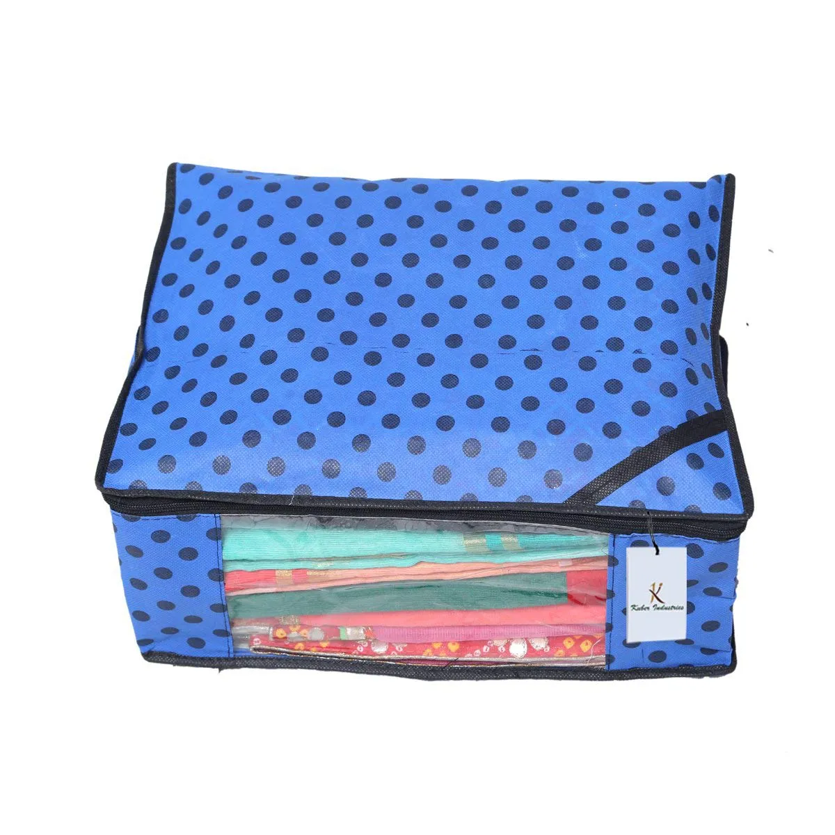 Kuber Industries Polka Dots Designer 9 Piece Non Woven Saree Cover Set, Royal Blue