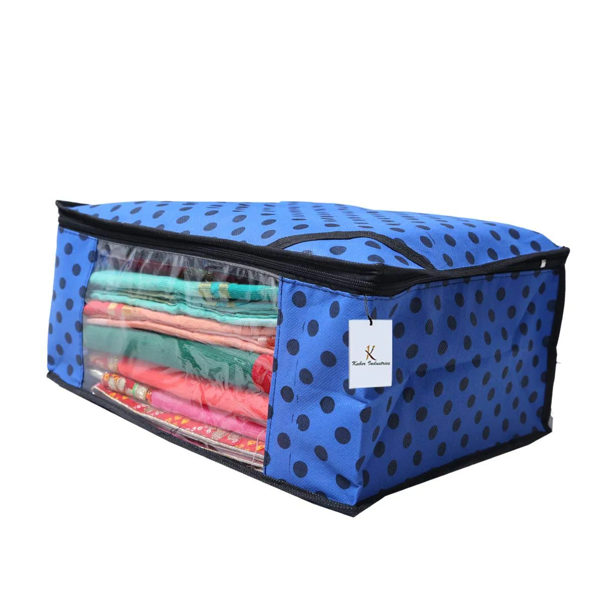 Kuber Industries Polka Dots Designer 9 Piece Non Woven Saree Cover Set, Royal Blue