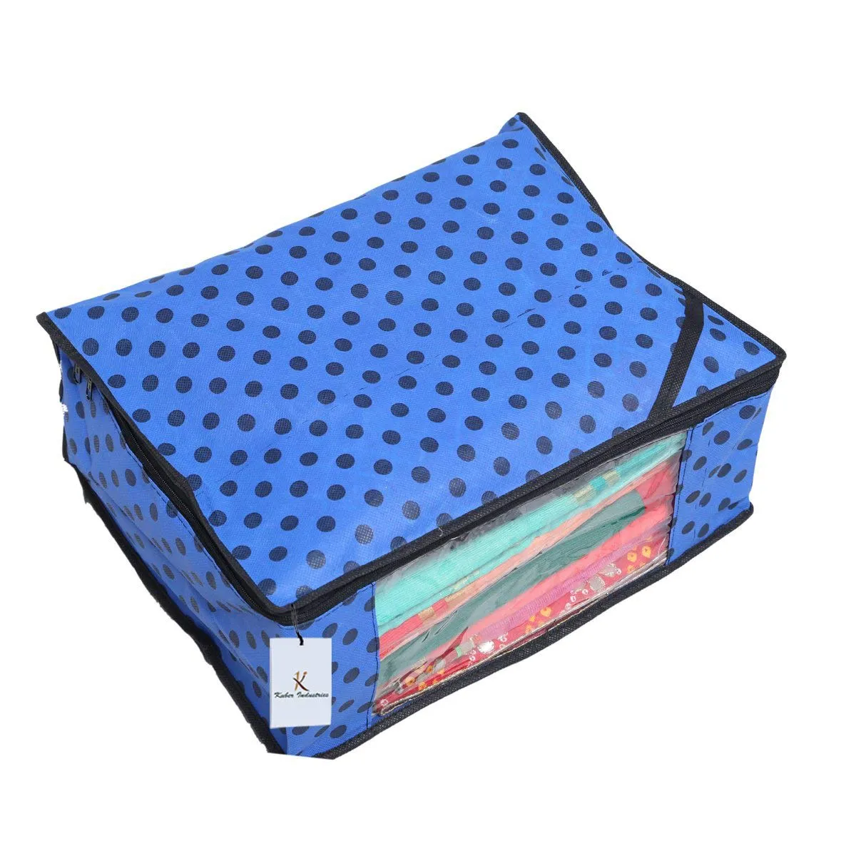 Kuber Industries Polka Dots Designer 9 Piece Non Woven Saree Cover Set, Royal Blue