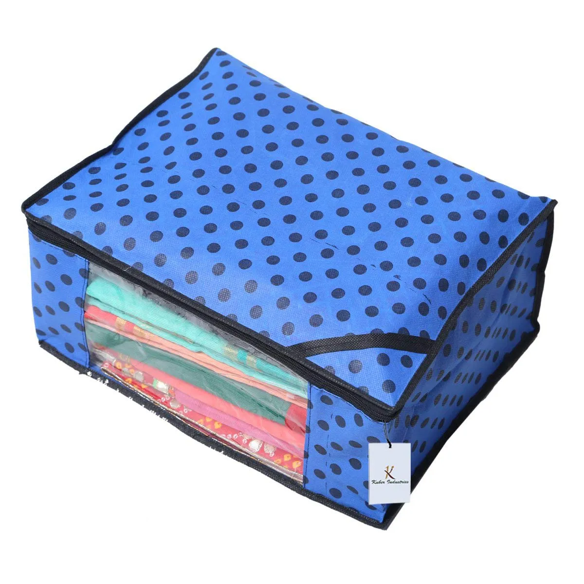 Kuber Industries Polka Dots Designer 9 Piece Non Woven Saree Cover Set, Royal Blue