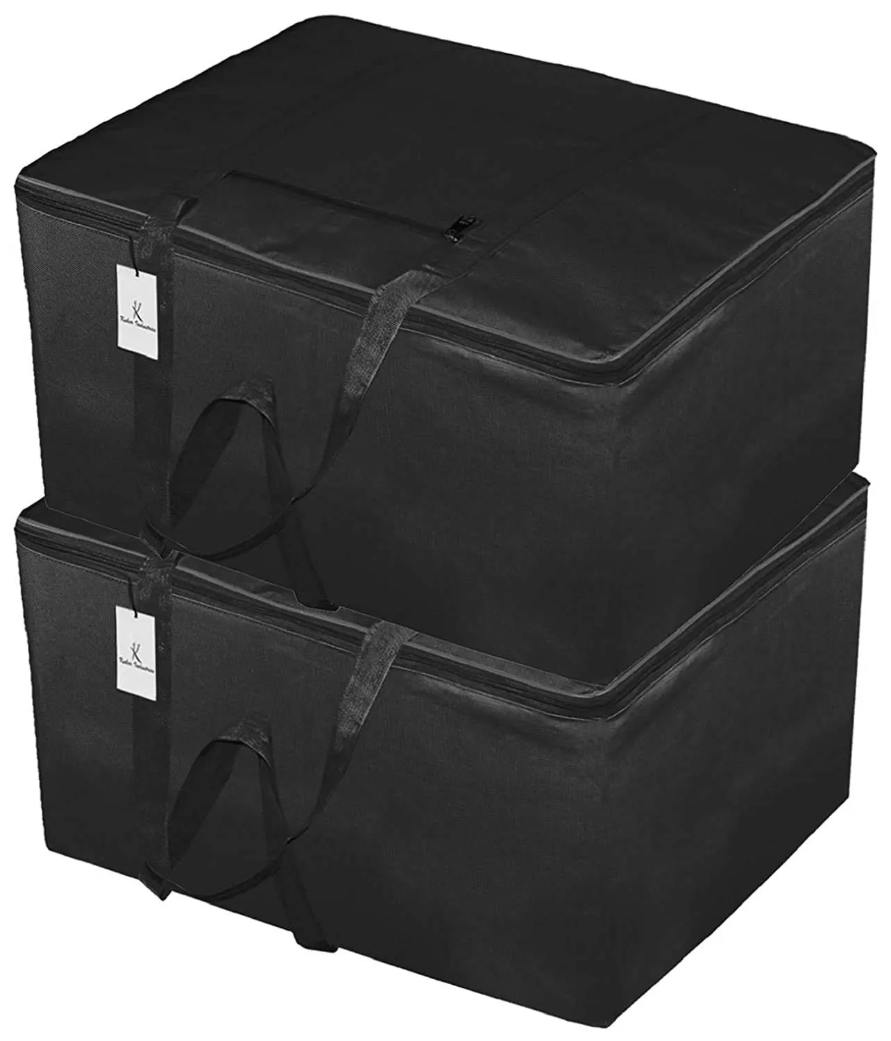 Kuber Industries Small Size Lightweight Foldable Rexine Jumbo Underbed Storage Bag with Zipper and Handle (Black)-Pack of 2