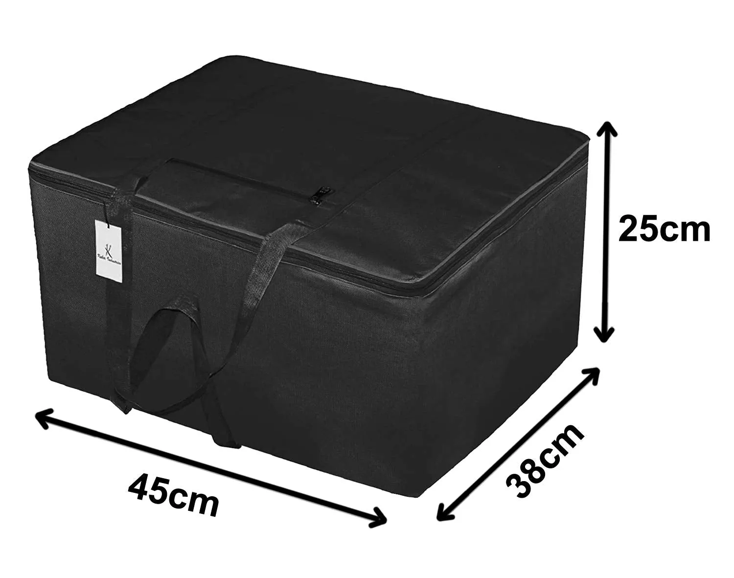 Kuber Industries Small Size Lightweight Foldable Rexine Jumbo Underbed Storage Bag with Zipper and Handle (Black)-Pack of 2