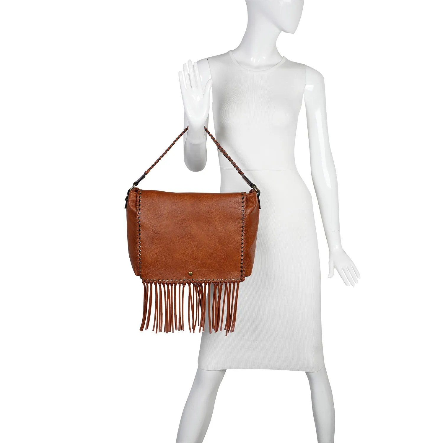 Lacey Fringe Messenger - Tan