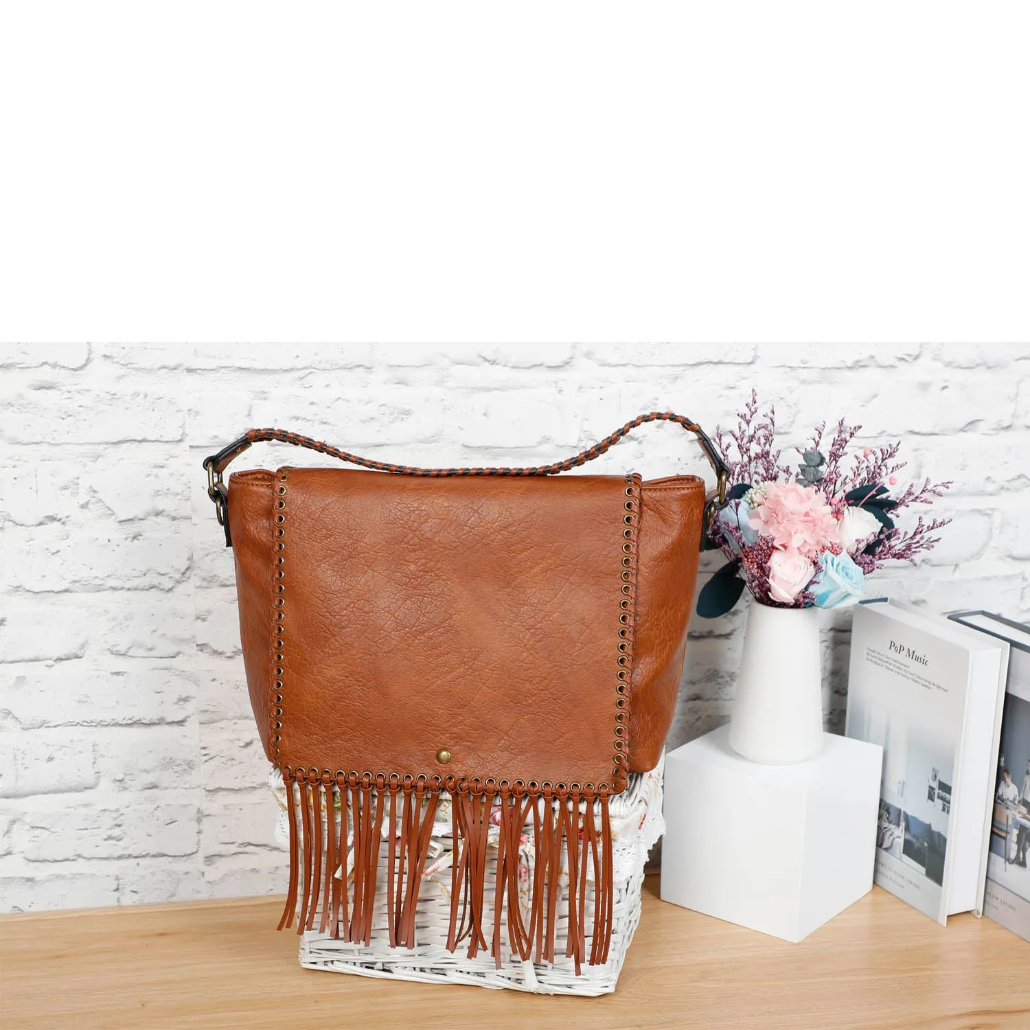 Lacey Fringe Messenger - Tan