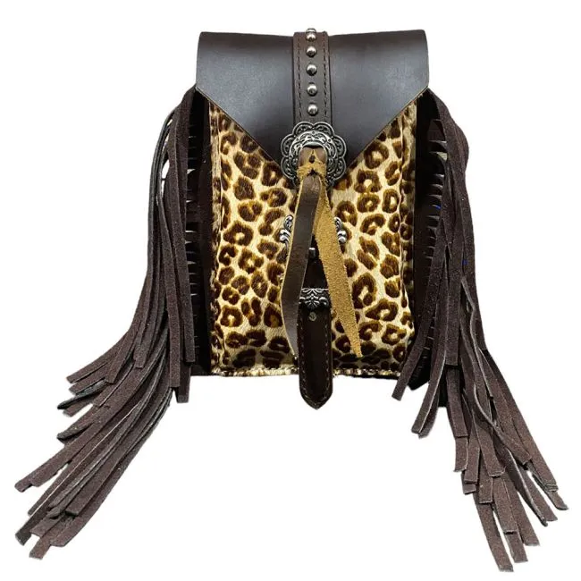 Leopard Cowhide Rear Cinch Saddle Bag