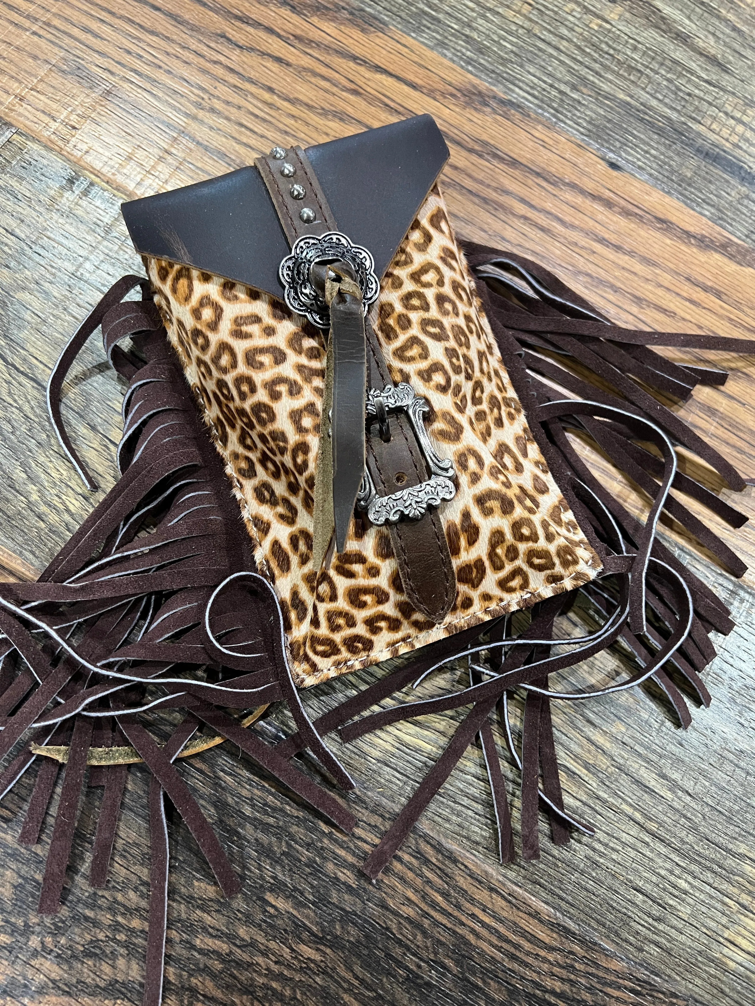 Leopard Cowhide Rear Cinch Saddle Bag