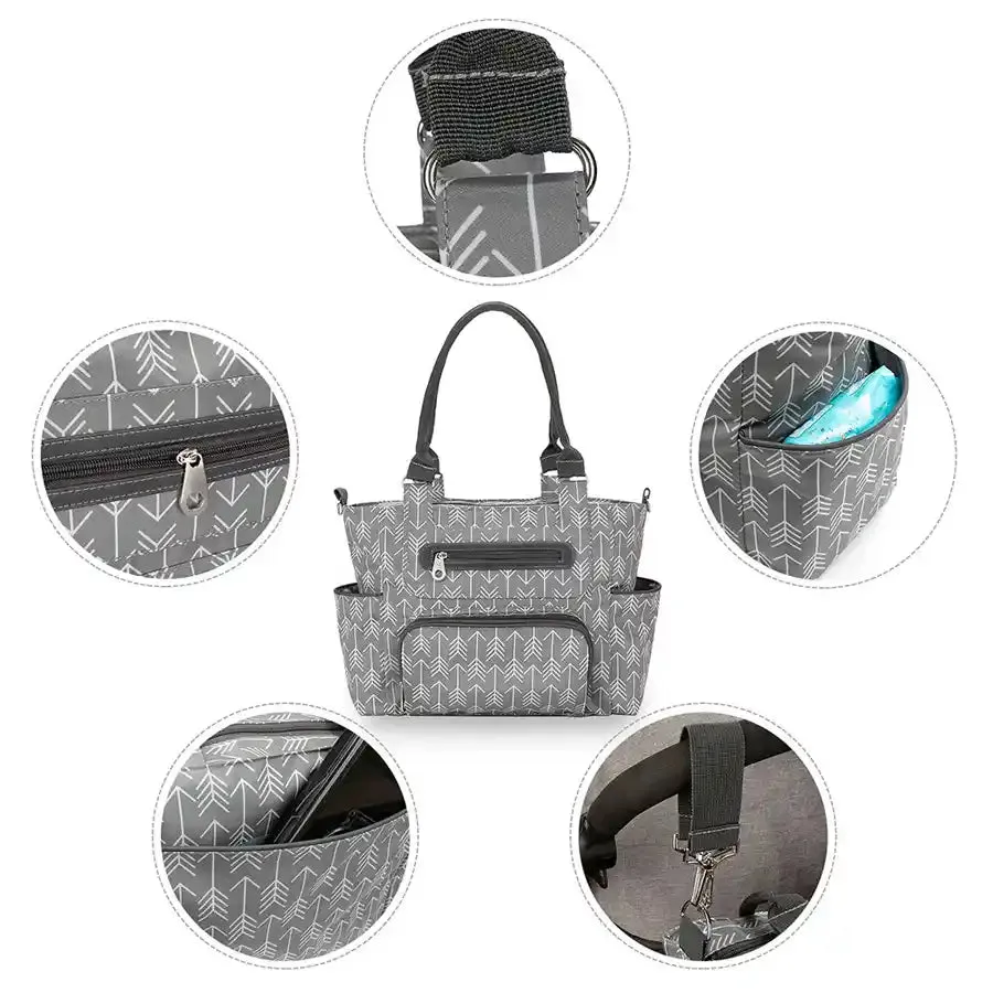 Little Story Diaper Bag Set of 6 with Hooks (Melange Grey)