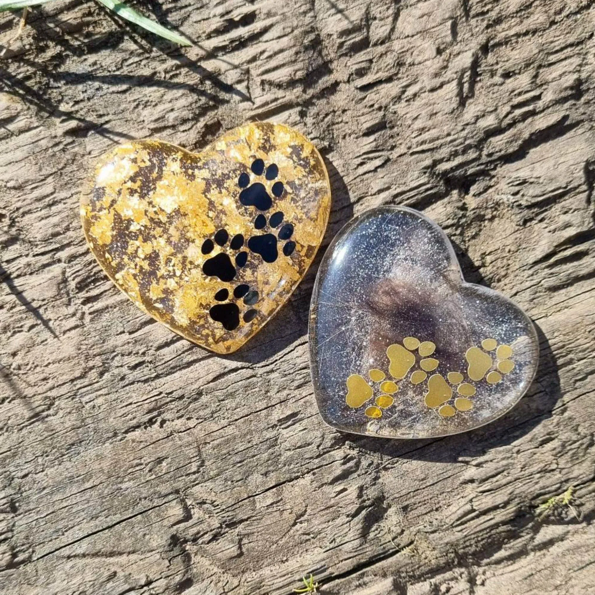 Lock of fur paw print palm stone memorial heart, Eco friendly resin