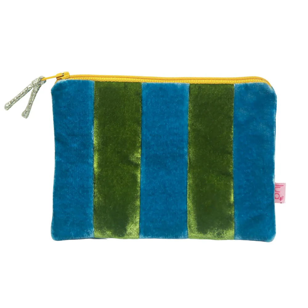 Lua Flat Small Embroidered Silk Velvet Striped Purse