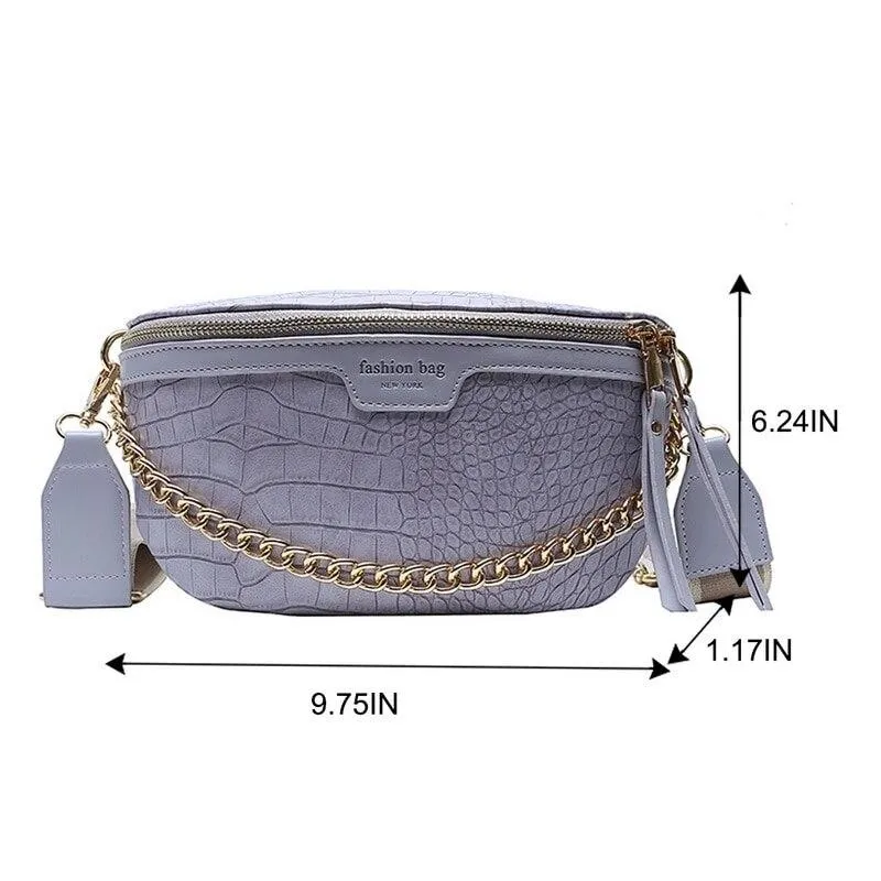 Luxury Women's Leather Crossbody Bag With Thick Chain