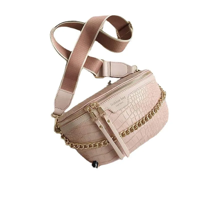 Luxury Women's Leather Crossbody Bag With Thick Chain