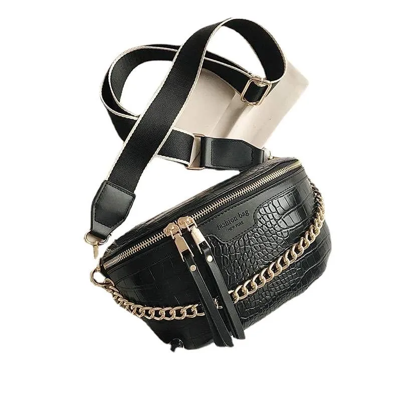 Luxury Women's Leather Crossbody Bag With Thick Chain