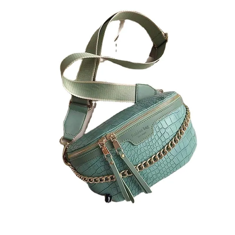 Luxury Women's Leather Crossbody Bag With Thick Chain