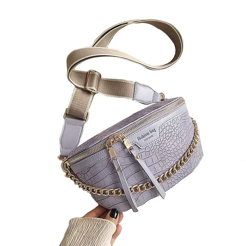 Luxury Women's Leather Crossbody Bag With Thick Chain