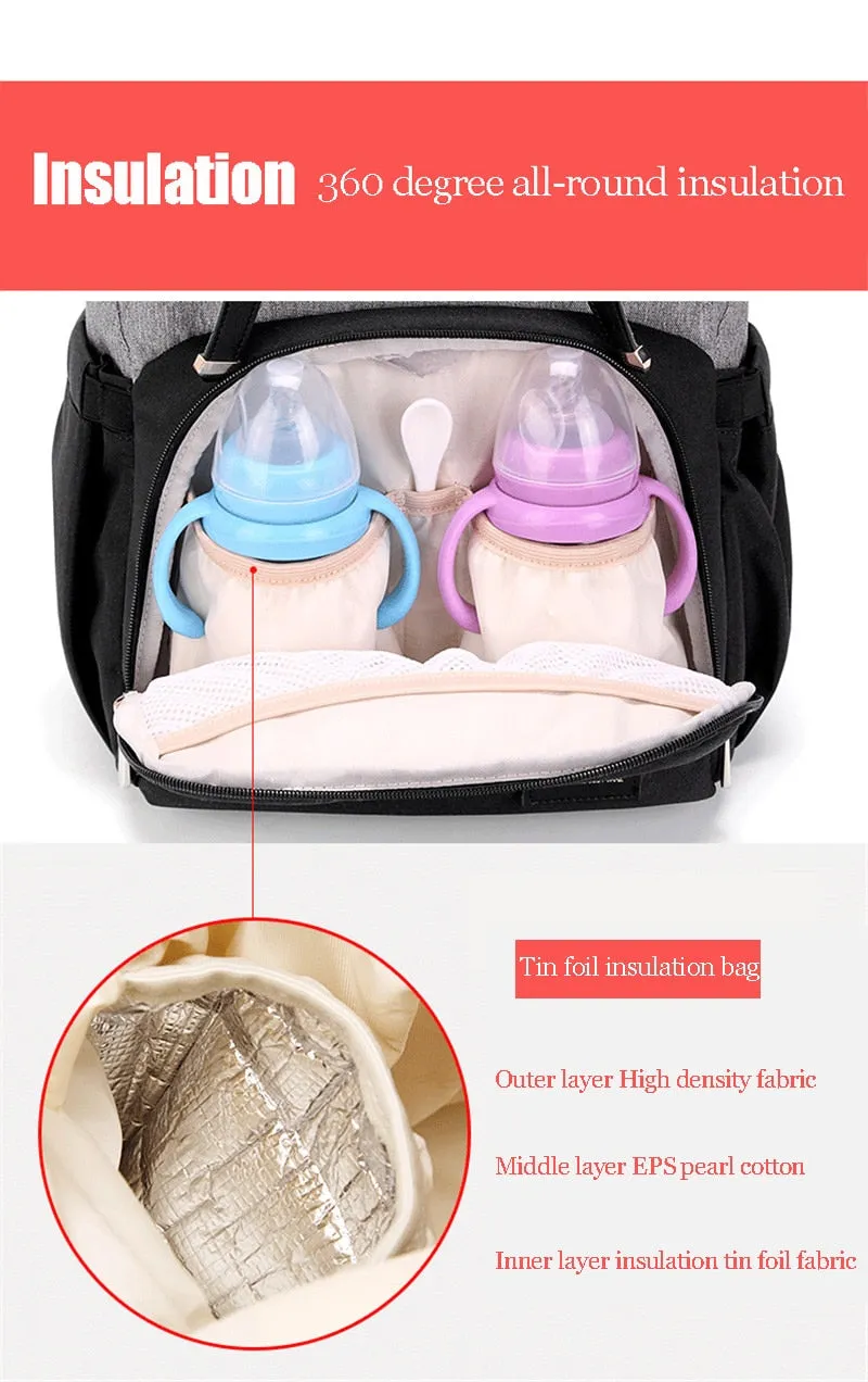 Maternity Baby Diaper Nursing Oxford Backpack w/ Bottle Warmer and USB Charging