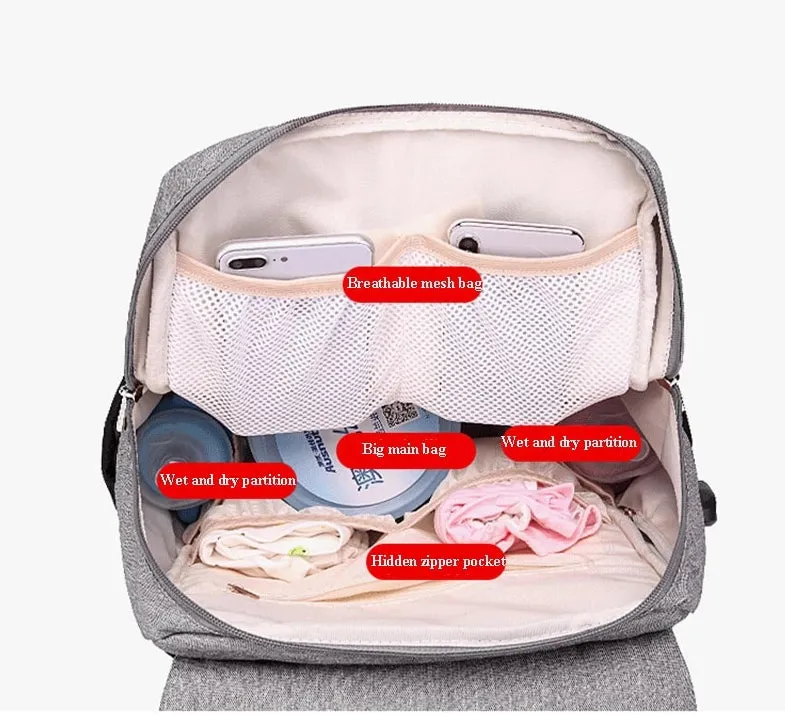 Maternity Baby Diaper Nursing Oxford Backpack w/ Bottle Warmer and USB Charging