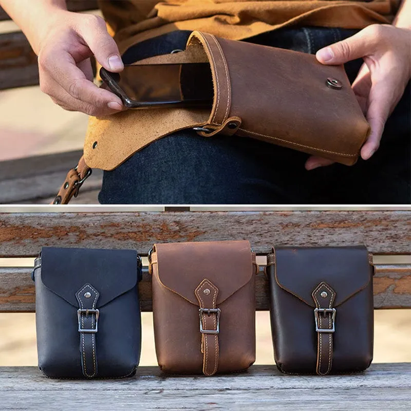 Men Genuine Leather Multifunction Lightweight Crossbody Bag Vintage 6.5 Inch Phone Waist Belt