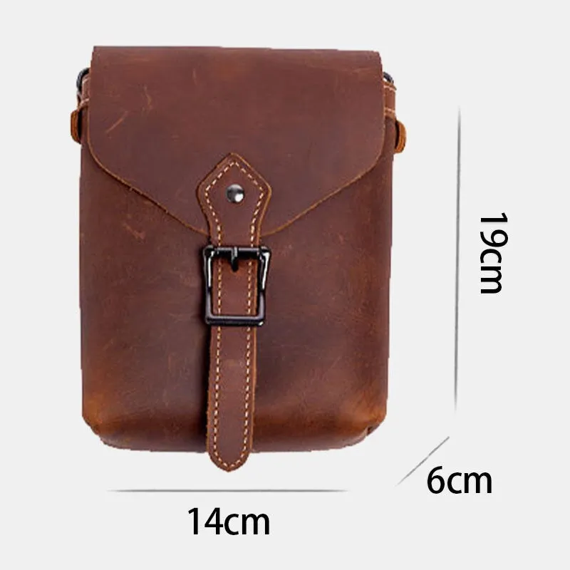 Men Genuine Leather Multifunction Lightweight Crossbody Bag Vintage 6.5 Inch Phone Waist Belt