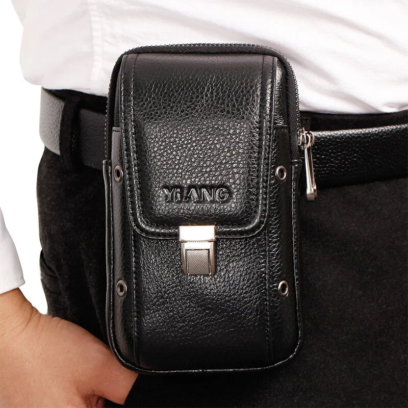 Men Genuine Leather Retro Business 6.3 Inch Phone Bag Hanging Waist With Belt Loop