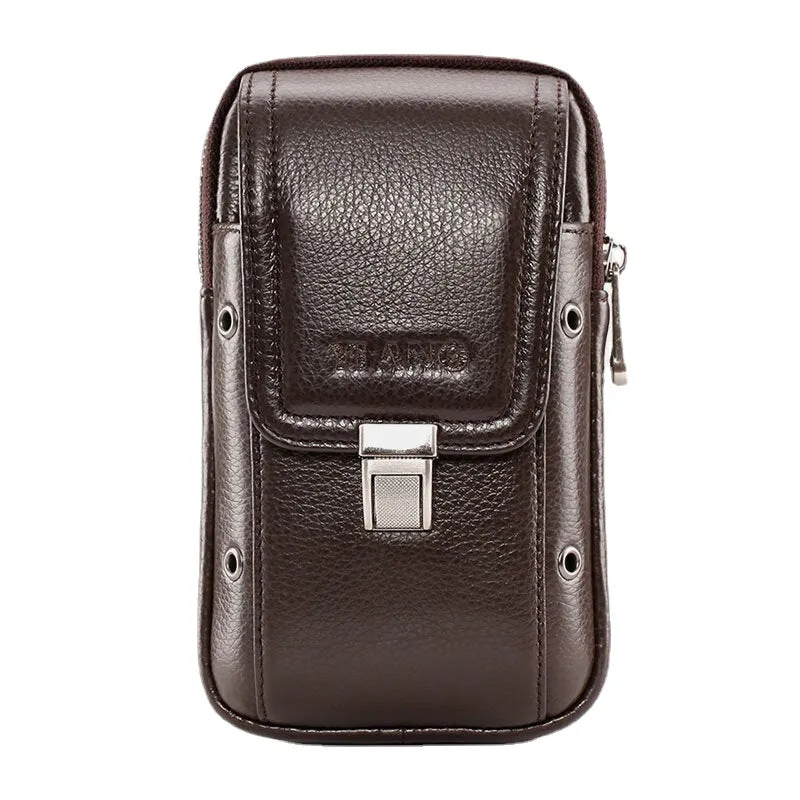 Men Genuine Leather Retro Business 6.3 Inch Phone Bag Hanging Waist With Belt Loop