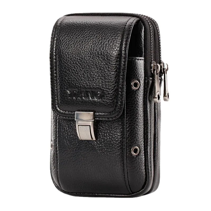 Men Genuine Leather Retro Business 6.3 Inch Phone Bag Hanging Waist With Belt Loop