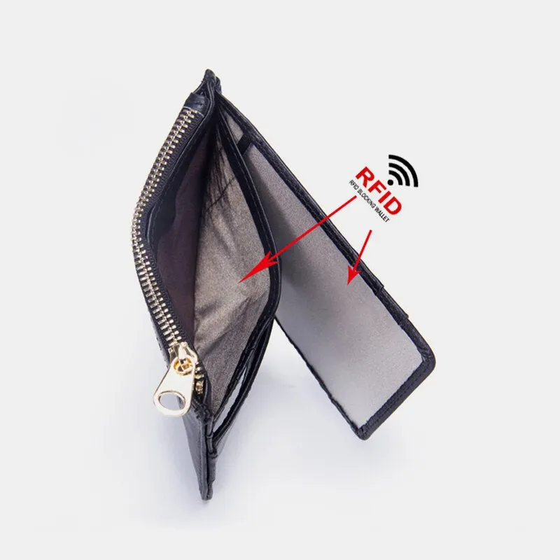 Men Genuine Leather RFID Anti-theft Retro Mini Easy Carry Small Coin Bags Card Holder Wallet