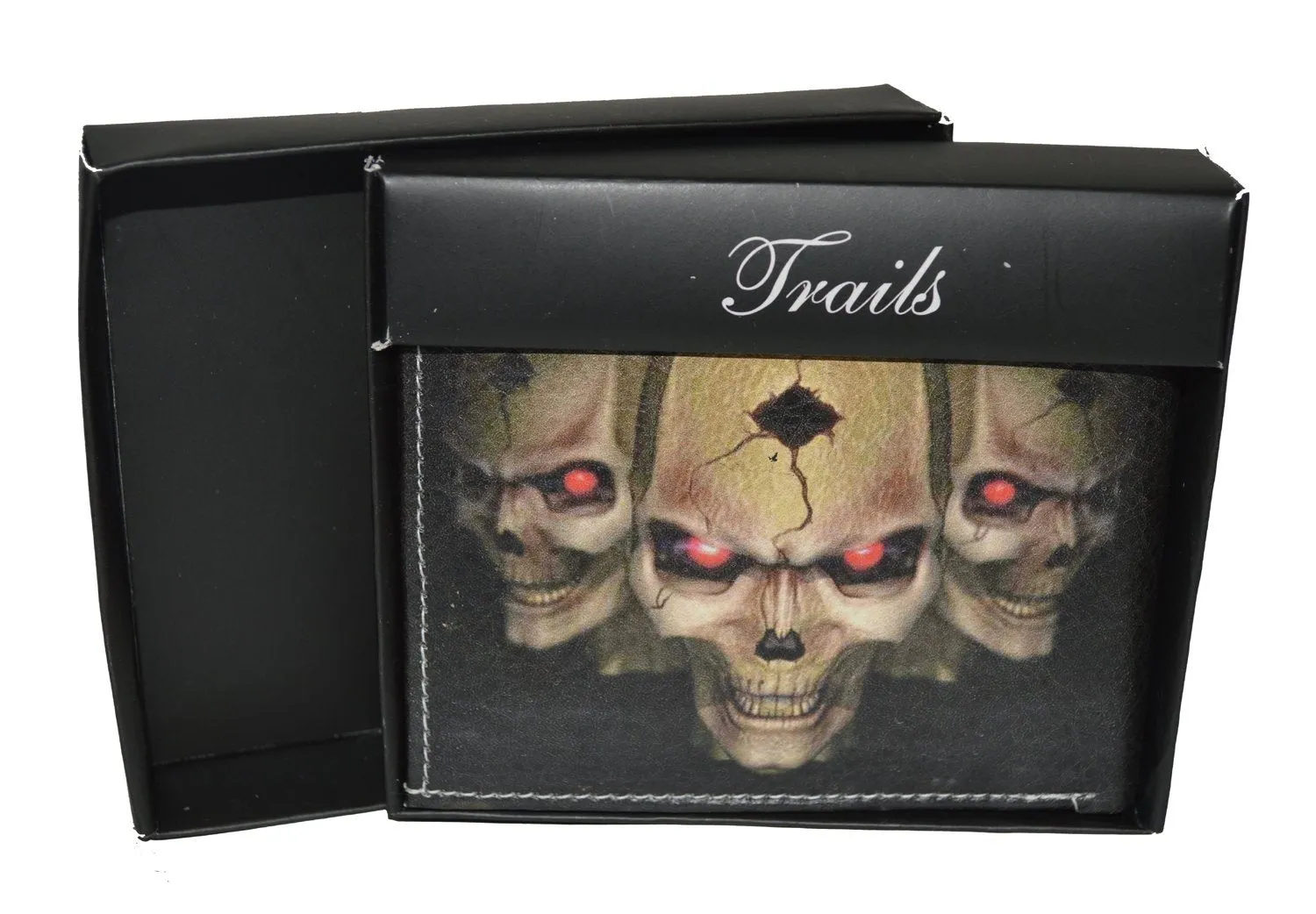 Mens Bifold Exotic Wallet Picture 3 Skulls with printed gift box 1246-3SKULLS