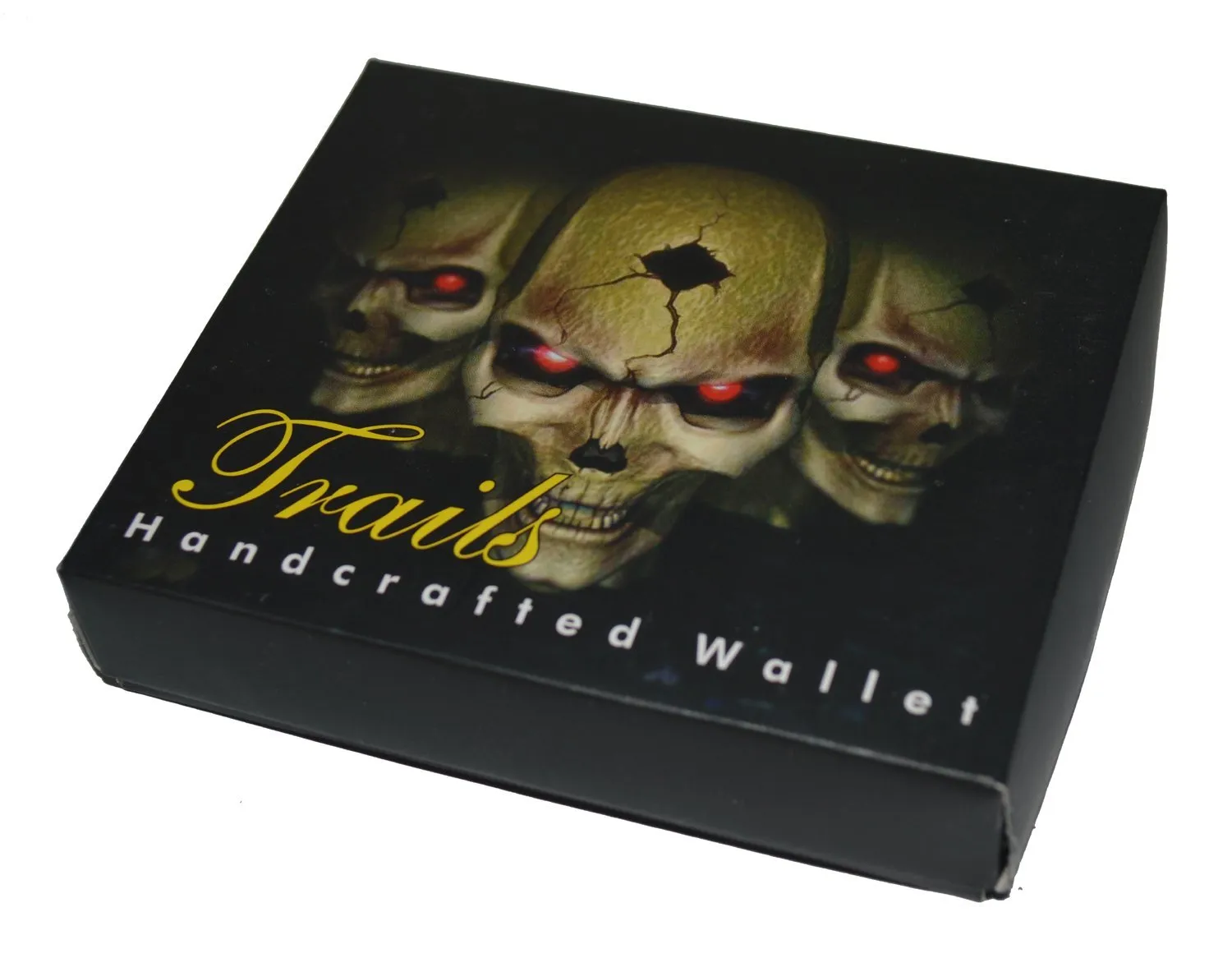 Mens Bifold Exotic Wallet Picture 3 Skulls with printed gift box 1246-3SKULLS