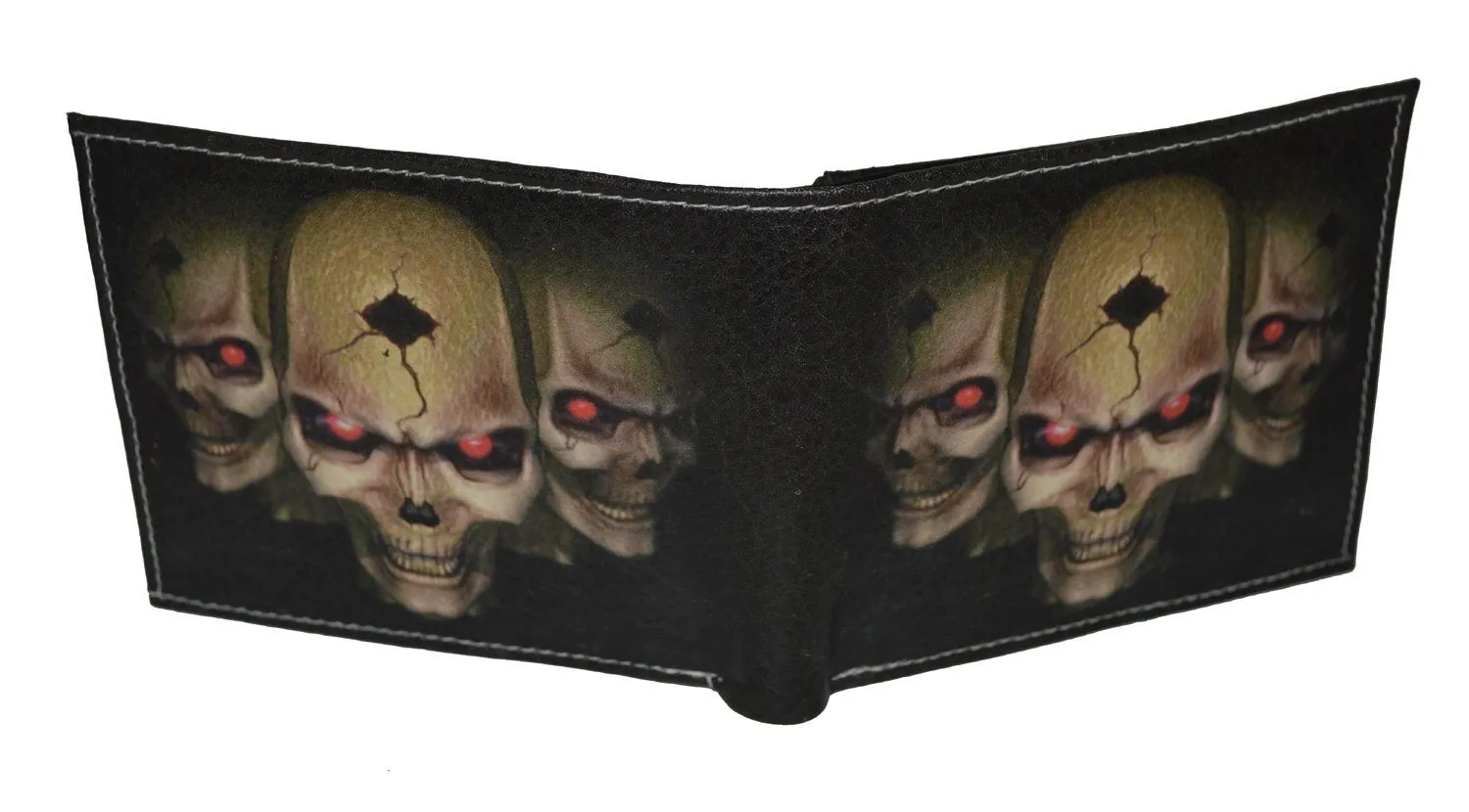 Mens Bifold Exotic Wallet Picture 3 Skulls with printed gift box 1246-3SKULLS