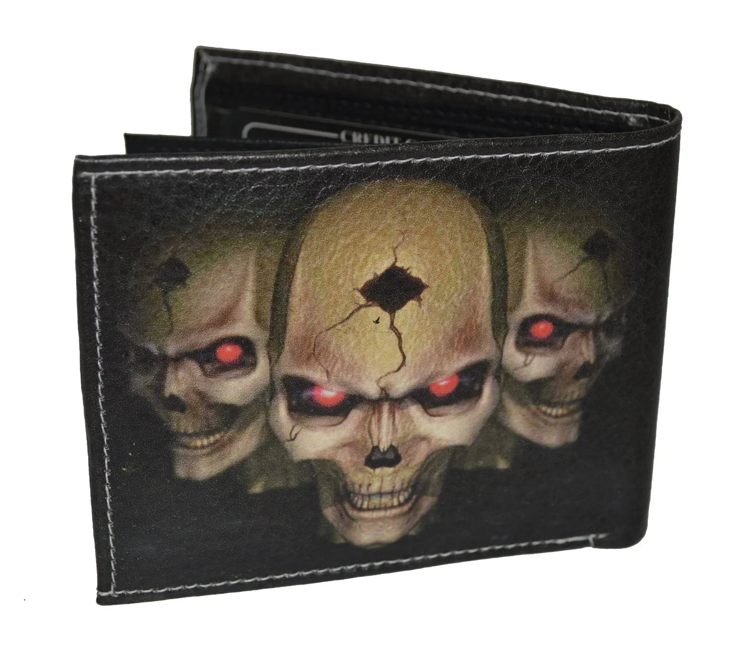 Mens Bifold Exotic Wallet Picture 3 Skulls with printed gift box 1246-3SKULLS