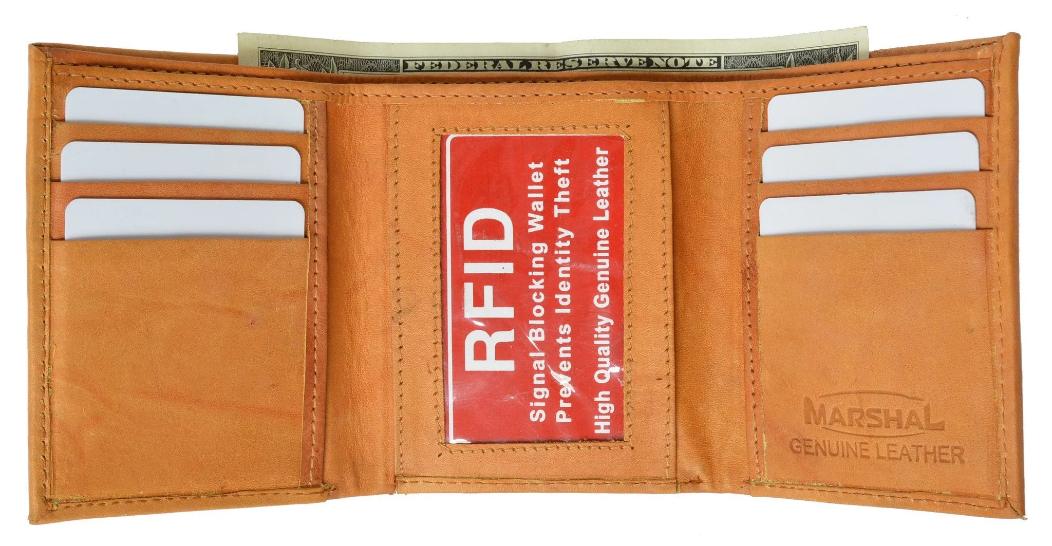 Mens Trifold Leather Wallet RFID Blocking New MarshalÂ® RFID 55